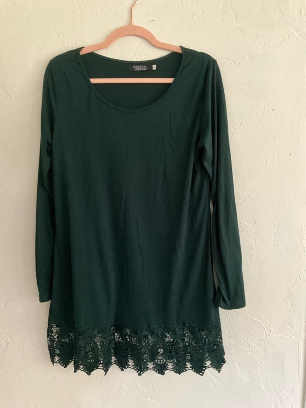 Fisoul Green Lace Hem Long Sleeve Tunic Large